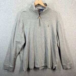 Polo Ralph Lauren‎ Estate Rib Quarter Zip Pullover Grey Cotton Sweater Mens XL